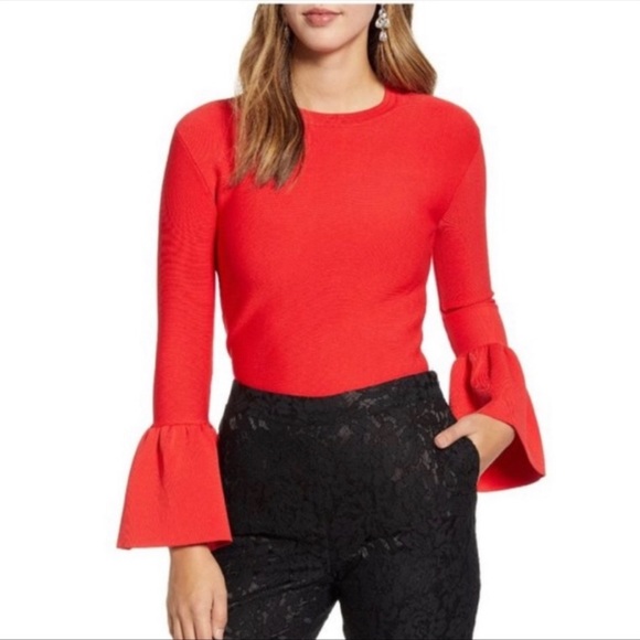 NWT Red Rachel Parcell knit top with bell sleeves - Picture 12 of 12